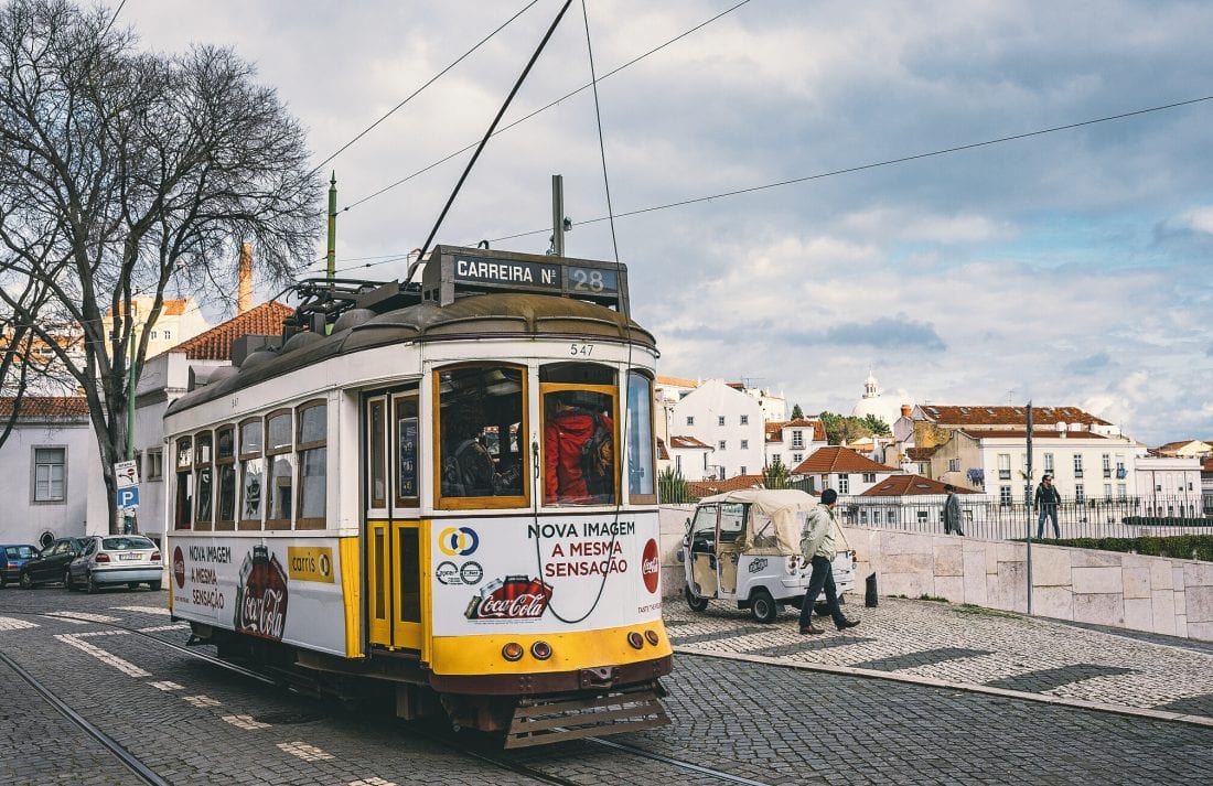 the 28 tram in Lisbon