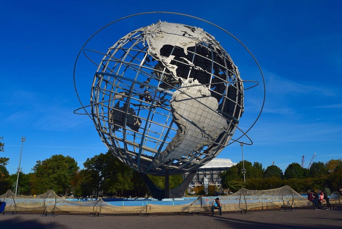 a view of the Globe in Flushing Meadows Park